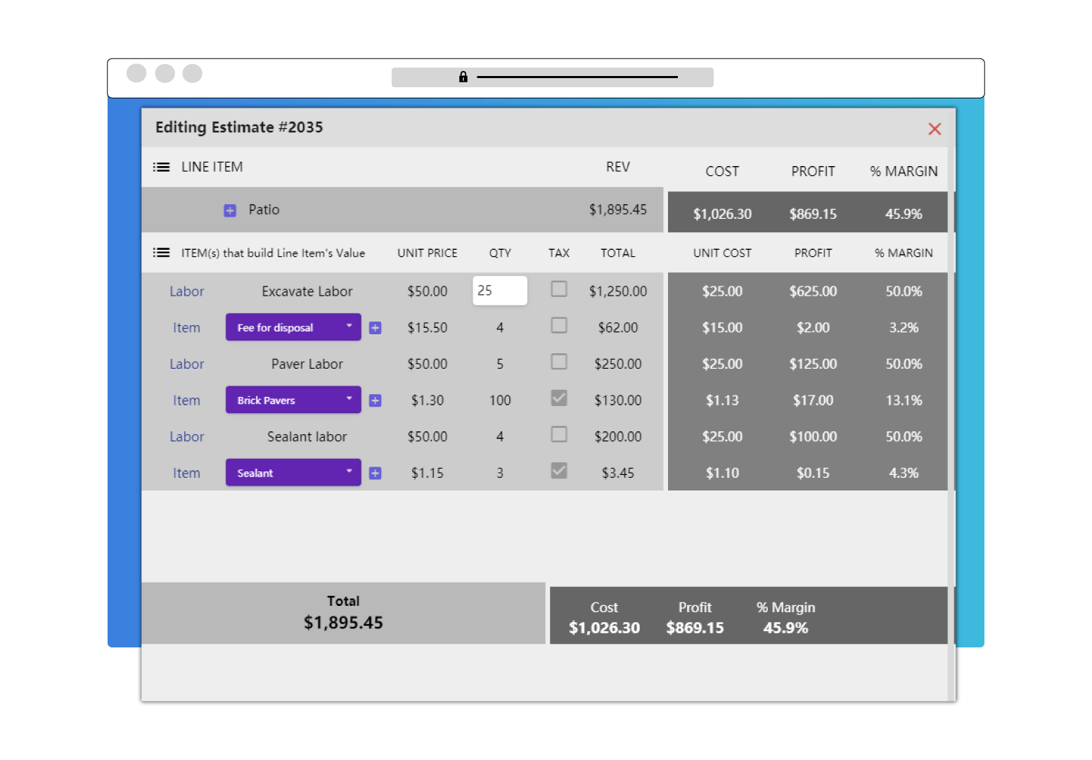 Landscaping estimate builder