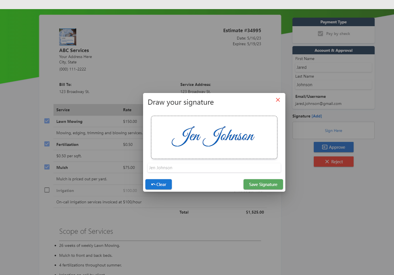 eSign Estimate approval